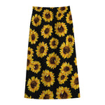 Black Sunflower Pattern Print Cotton Front Slit Maxi Skirt