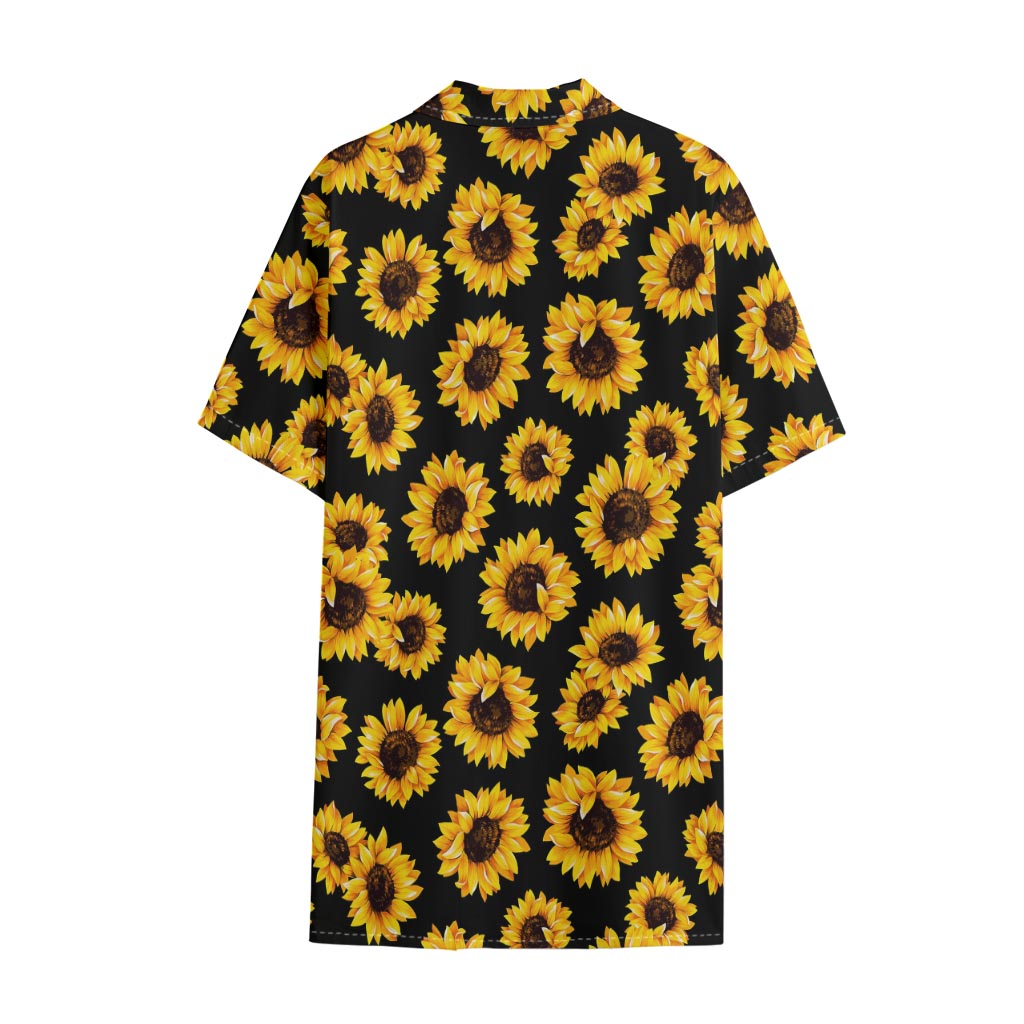 Black Sunflower Pattern Print Cotton Hawaiian Shirt