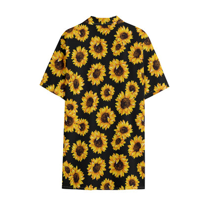 Black Sunflower Pattern Print Cotton Hawaiian Shirt