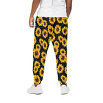 Black Sunflower Pattern Print Cotton Pants