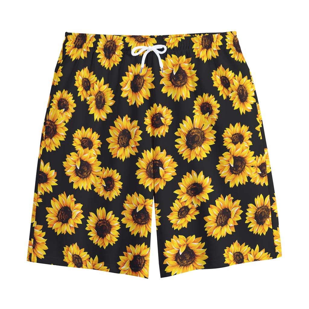Black Sunflower Pattern Print Cotton Shorts