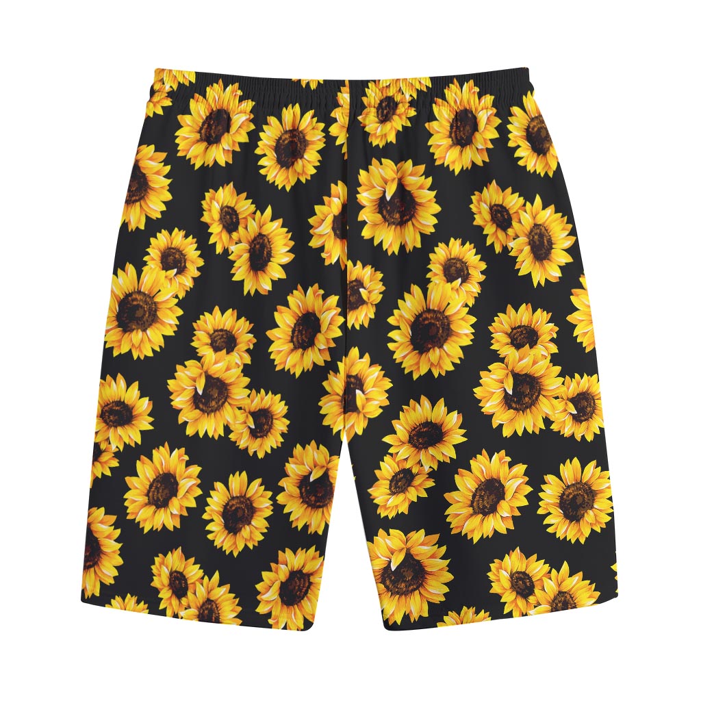 Black Sunflower Pattern Print Cotton Shorts