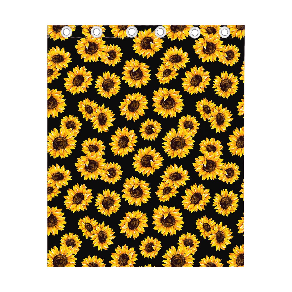 Black Sunflower Pattern Print Curtain