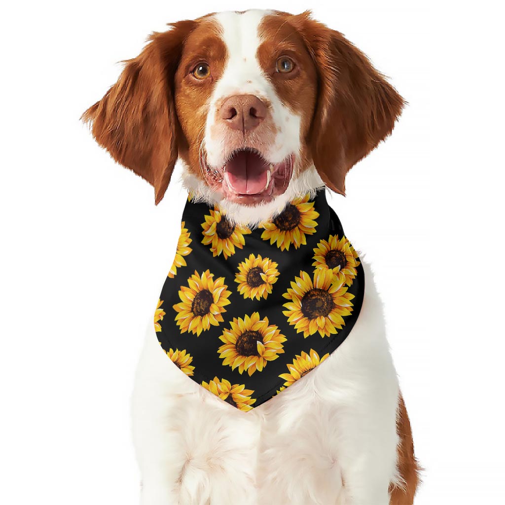 Black Sunflower Pattern Print Dog Bandana