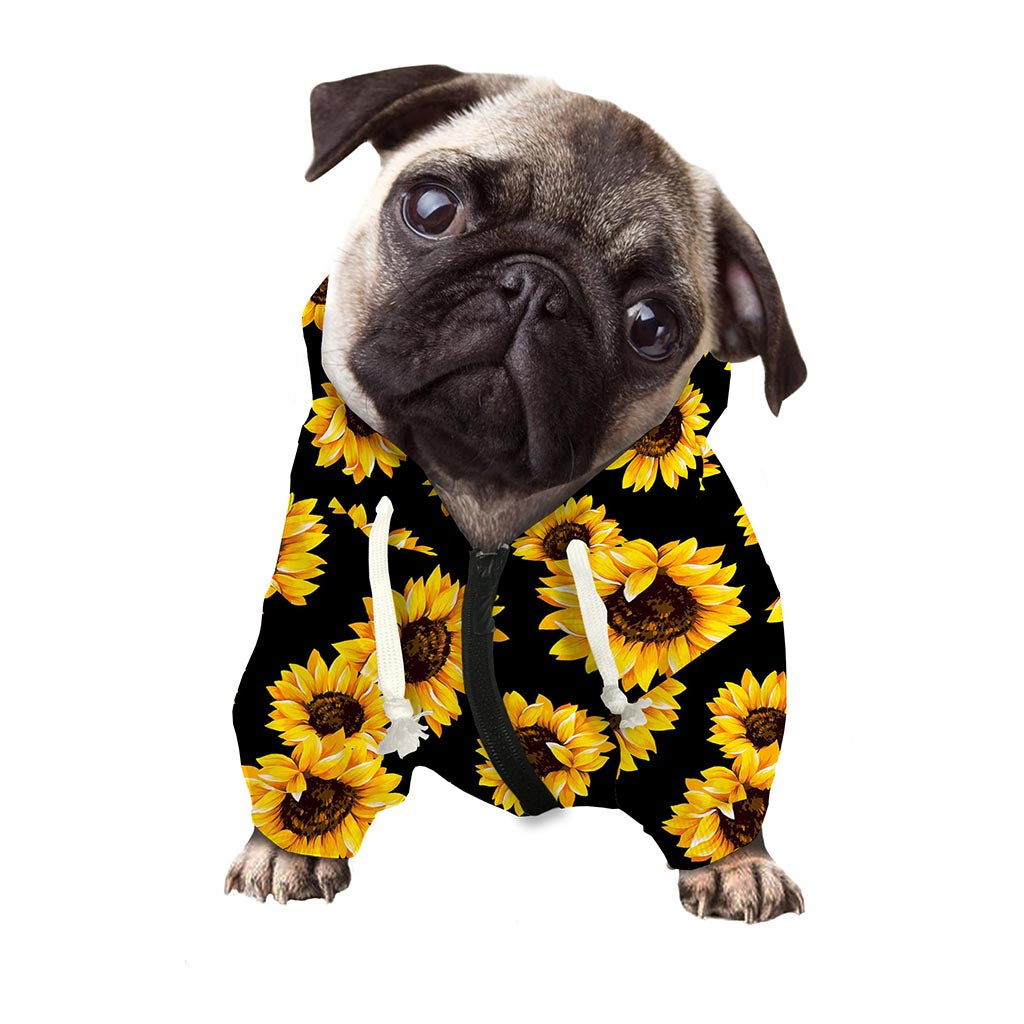 Black Sunflower Pattern Print Dog Zip Up Hoodie