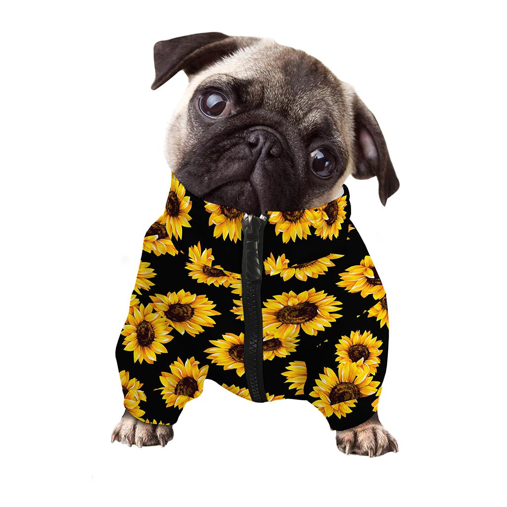 Black Sunflower Pattern Print Dog Zip Up Jacket