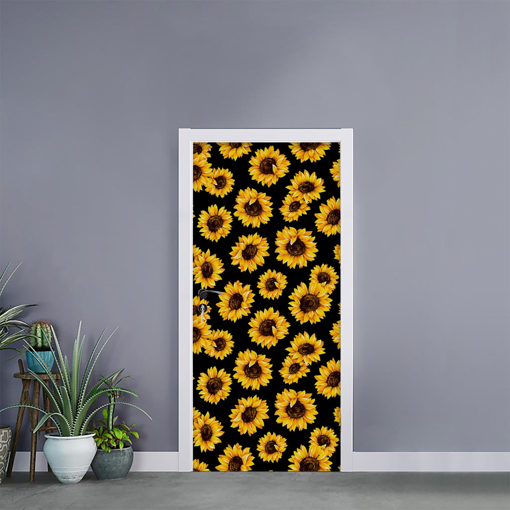 Black Sunflower Pattern Print Door Sticker