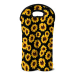 Black Sunflower Pattern Print Double Neoprene Wine Tote