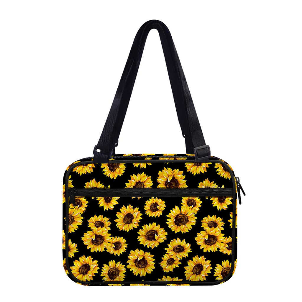 Black Sunflower Pattern Print Double Strap Bible Bag