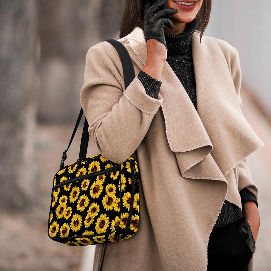 Black Sunflower Pattern Print Double Strap Bible Bag