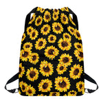 Black Sunflower Pattern Print Drawstring Backpack