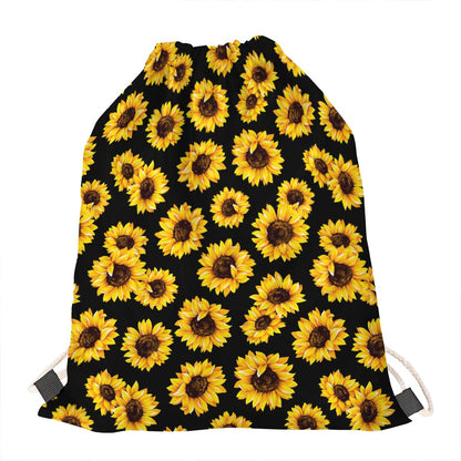 Black Sunflower Pattern Print Drawstring Bag