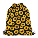 Black Sunflower Pattern Print Drawstring Bag