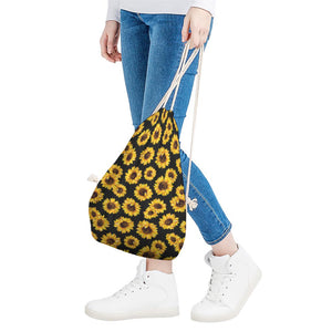 Black Sunflower Pattern Print Drawstring Bag