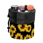 Black Sunflower Pattern Print Drawstring Makeup Bag