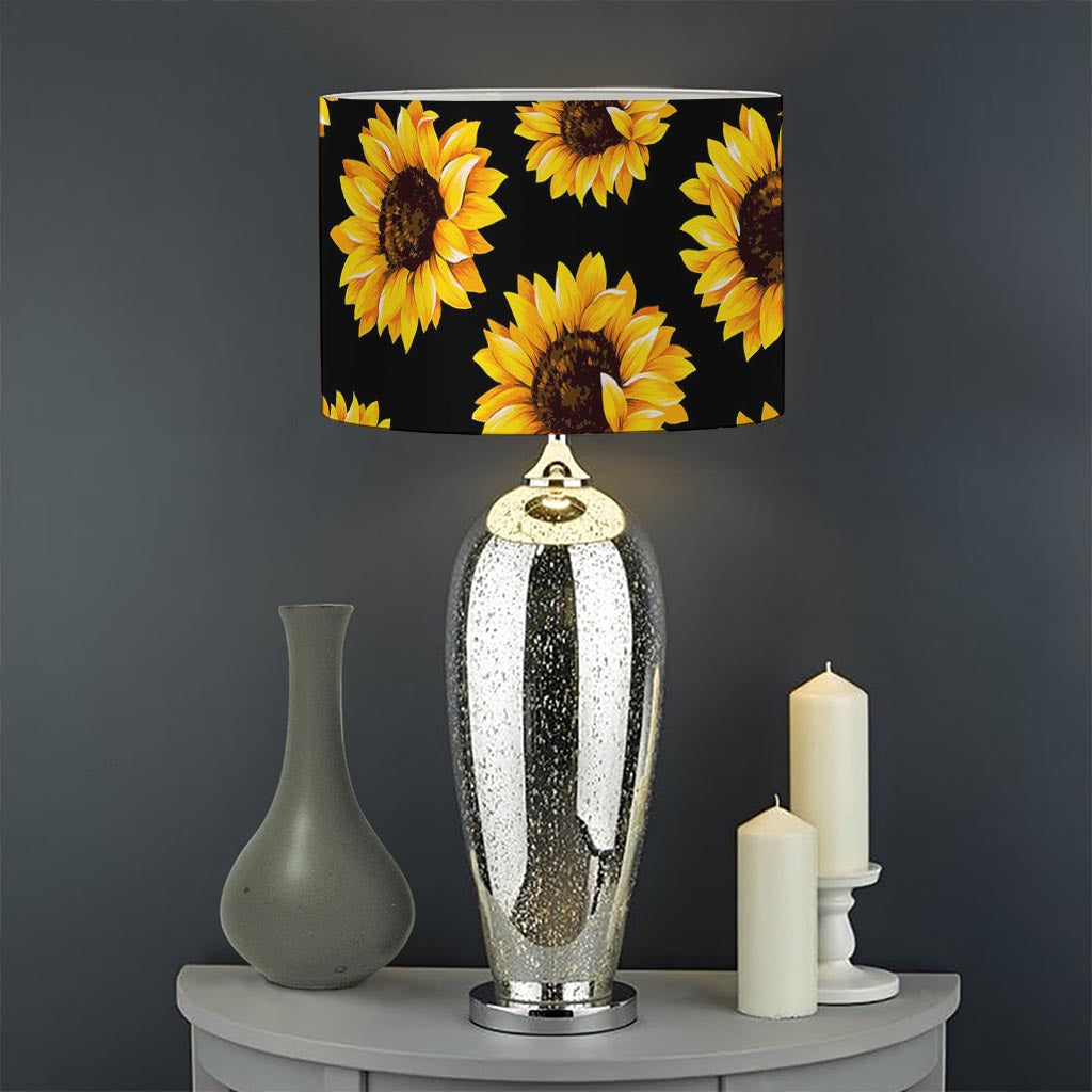 Black Sunflower Pattern Print Drum Lamp Shade