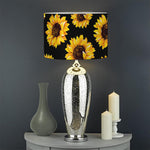 Black Sunflower Pattern Print Drum Lamp Shade
