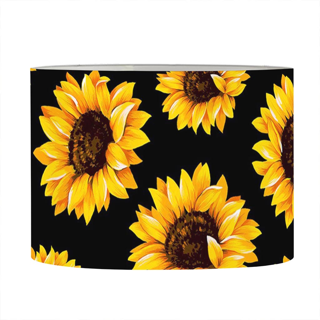 Black Sunflower Pattern Print Drum Lamp Shade