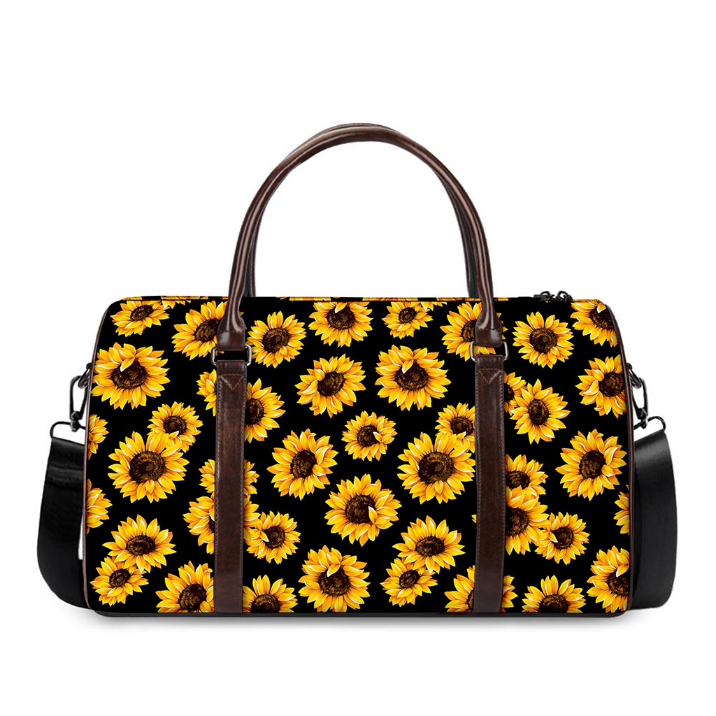 Black Sunflower Pattern Print Duffle Bag