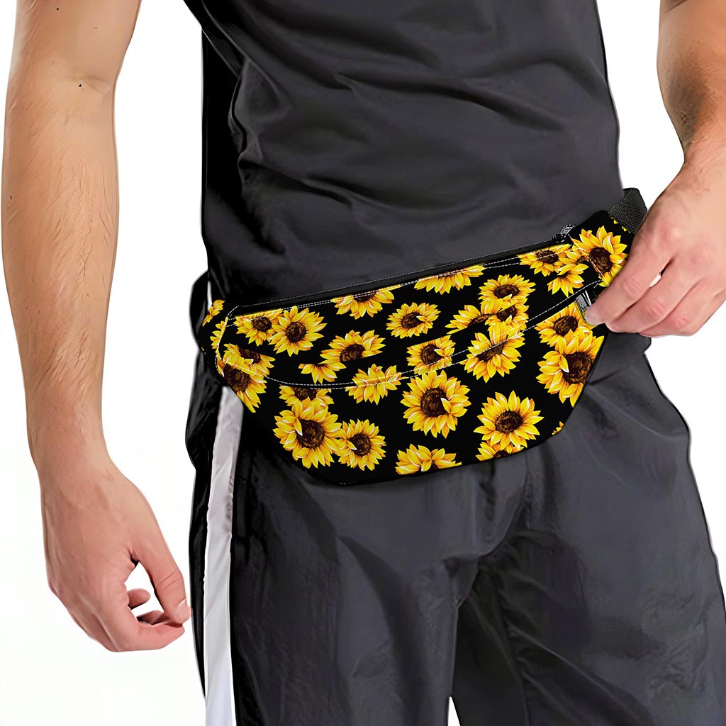 Black Sunflower Pattern Print Fanny Pack