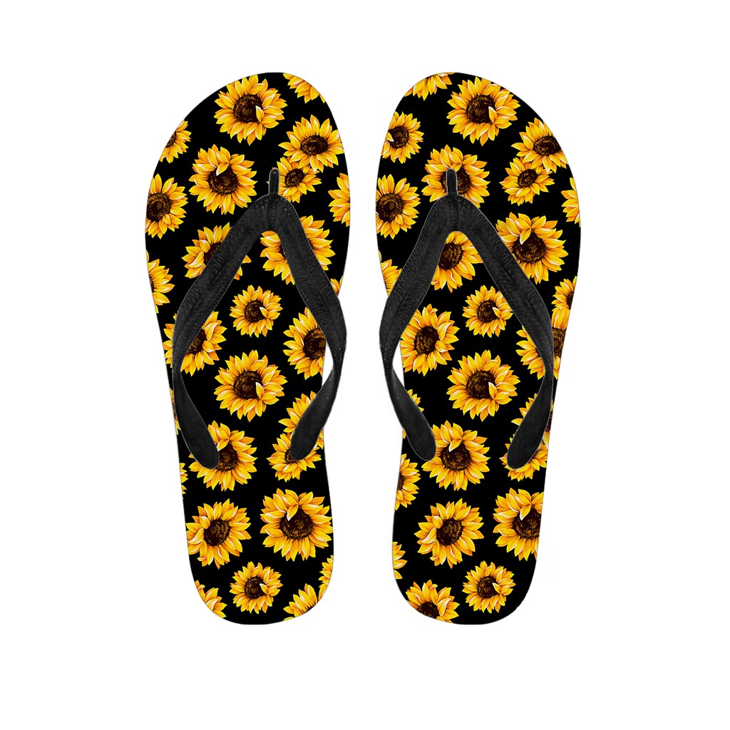 Black Sunflower Pattern Print Flip Flops
