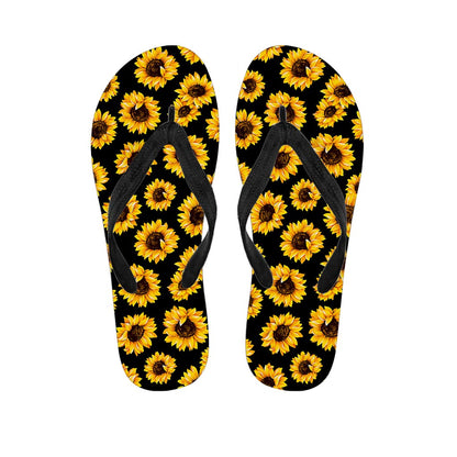 Black Sunflower Pattern Print Flip Flops