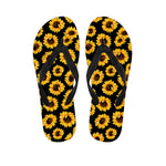 Black Sunflower Pattern Print Flip Flops