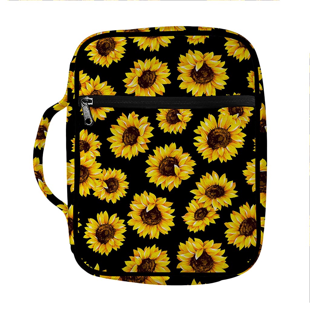 Black Sunflower Pattern Print Front Pocket Bible Bag