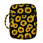 Black Sunflower Pattern Print Front Pocket Bible Bag