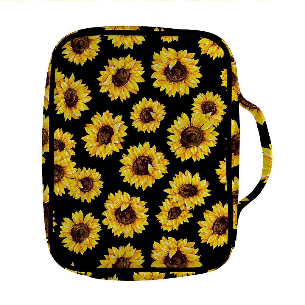 Black Sunflower Pattern Print Front Pocket Bible Bag