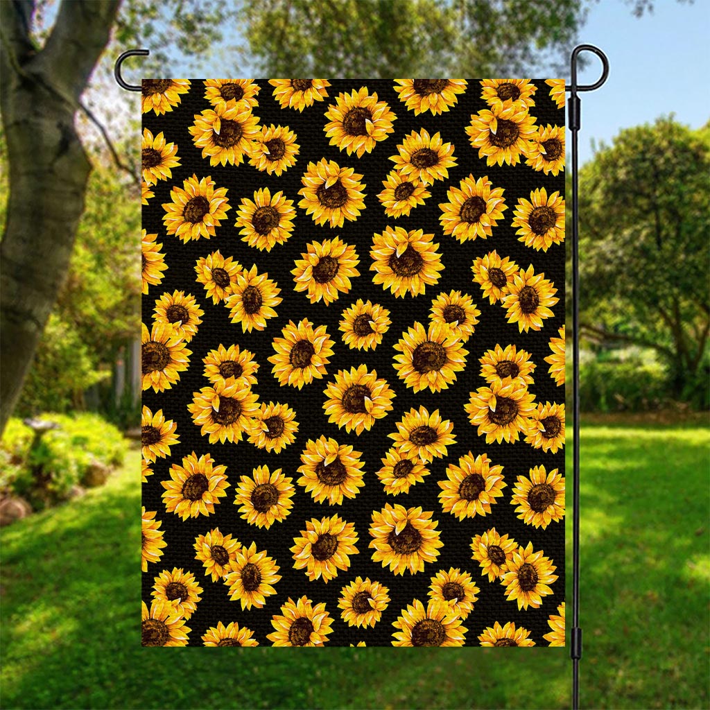 Black Sunflower Pattern Print Garden Flag