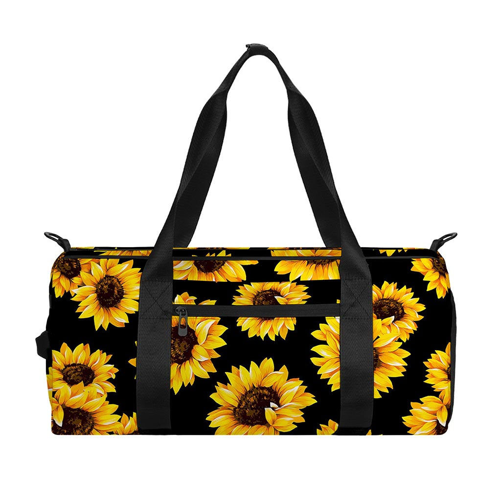 Black Sunflower Pattern Print Gym Bag