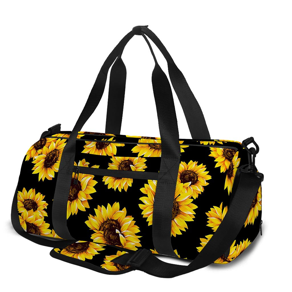 Black Sunflower Pattern Print Gym Bag