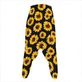 Black Sunflower Pattern Print Hammer Pants
