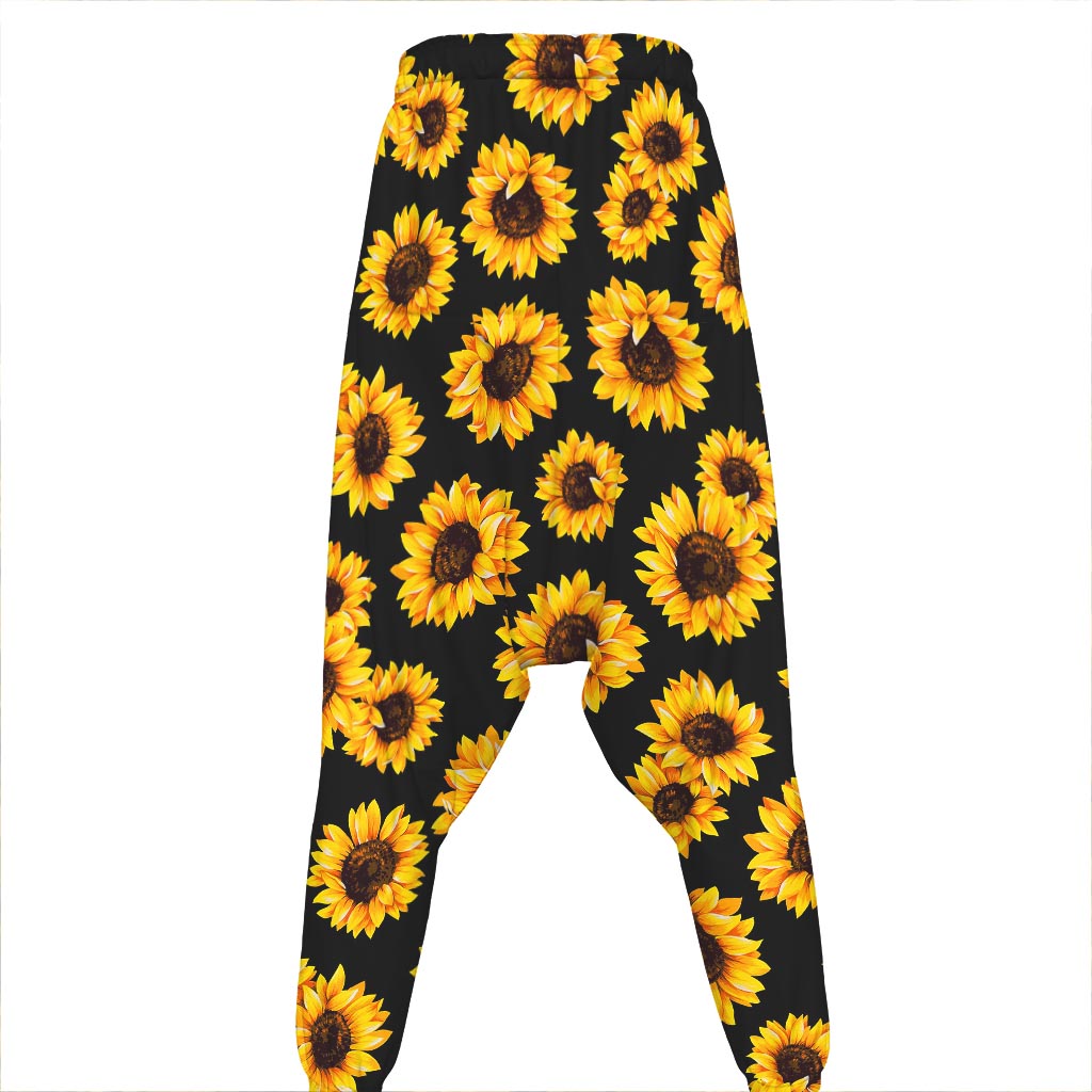 Black Sunflower Pattern Print Hammer Pants