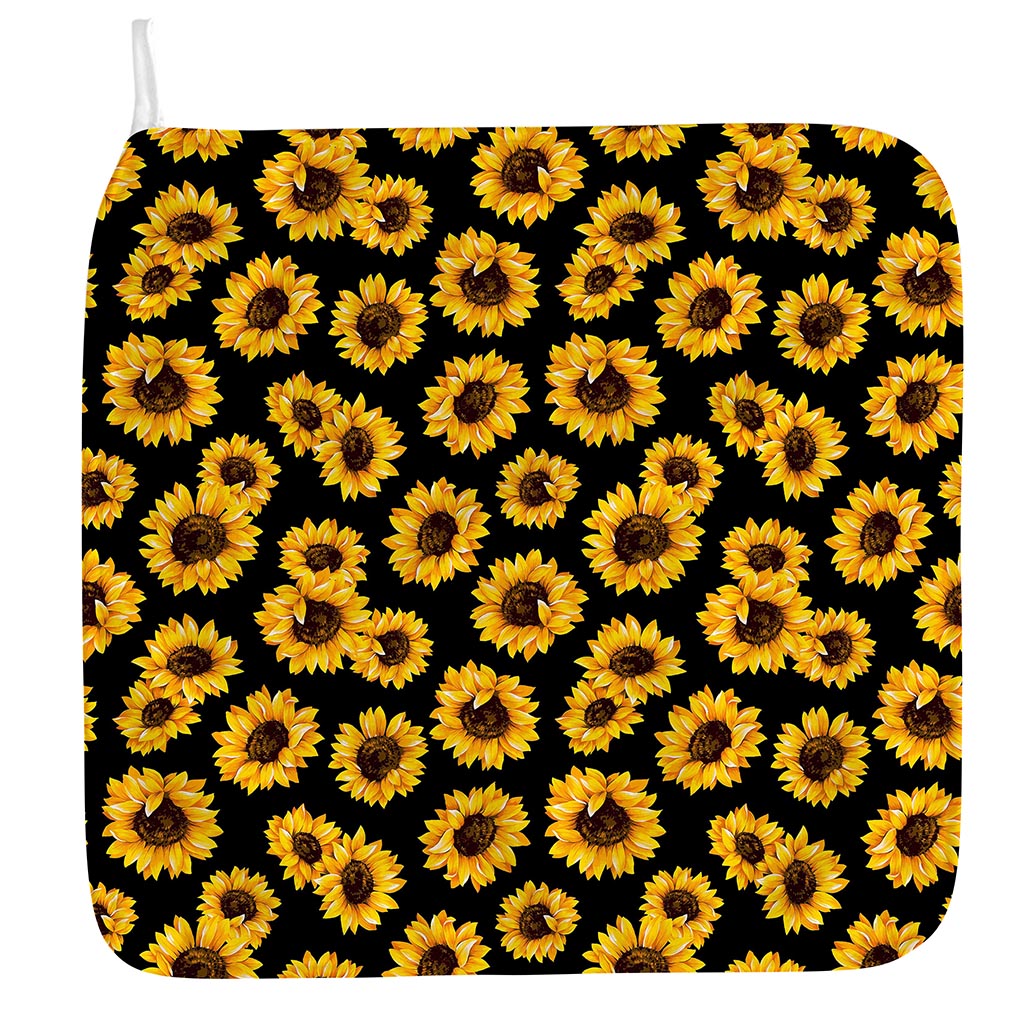 Black Sunflower Pattern Print Hand Towel