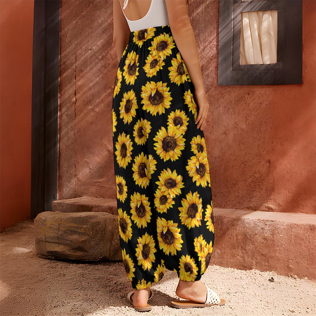 Black Sunflower Pattern Print Harem Pants