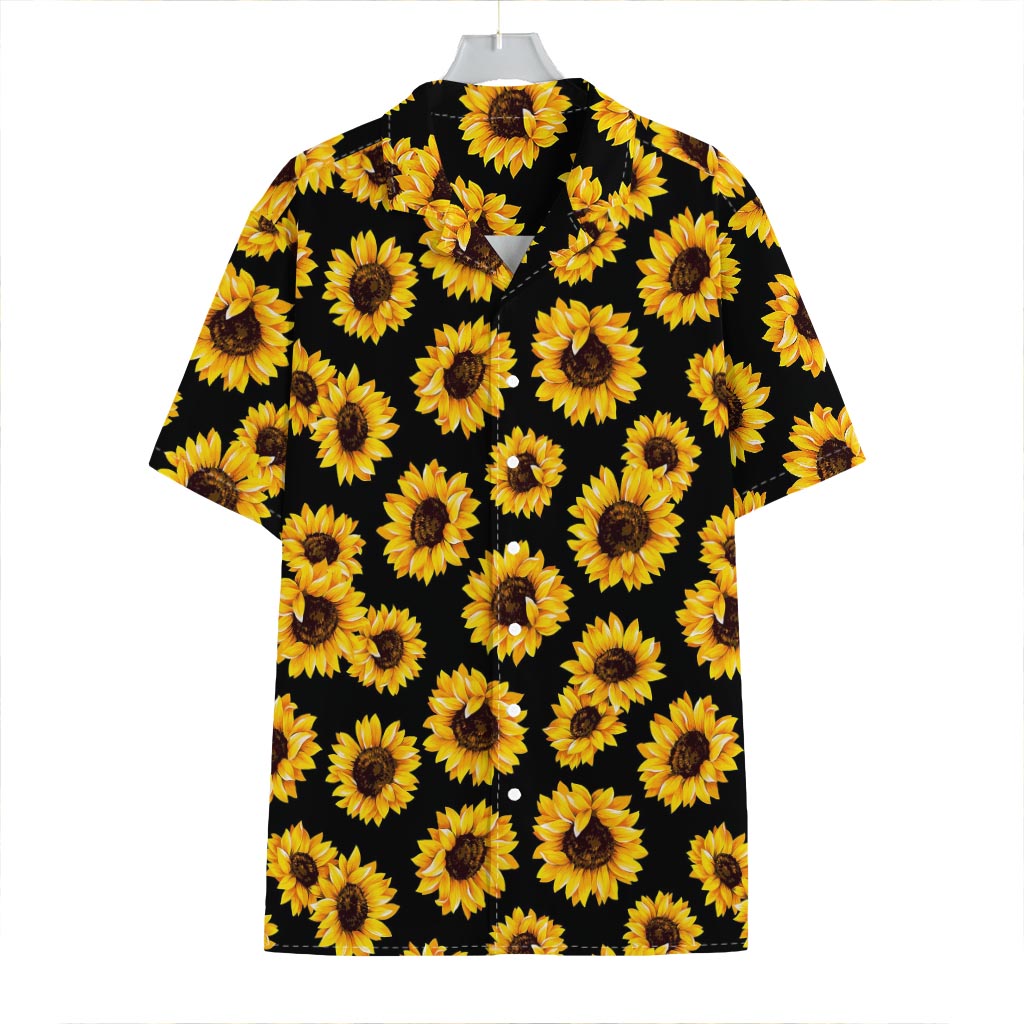 Black Sunflower Pattern Print Hawaiian Shirt