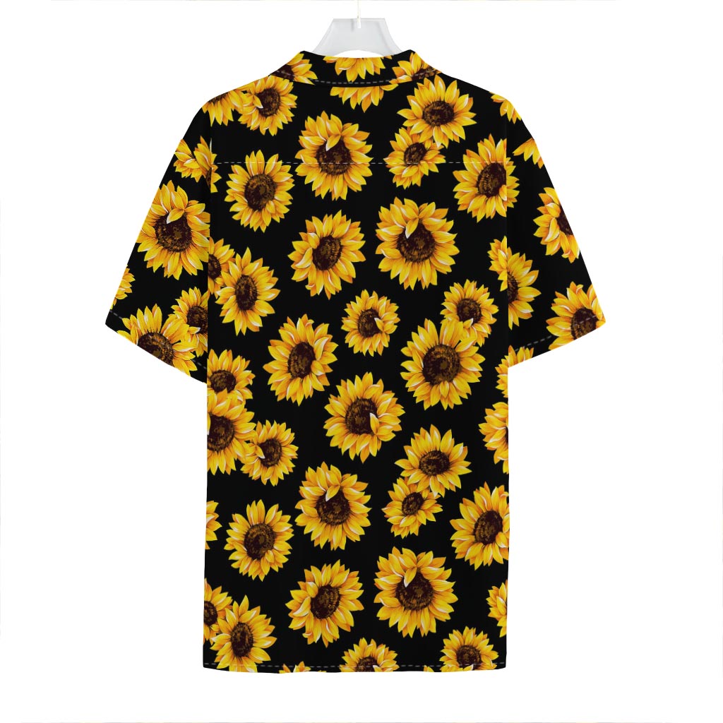 Black Sunflower Pattern Print Hawaiian Shirt