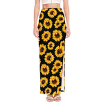 Black Sunflower Pattern Print High Slit Maxi Skirt