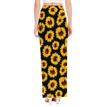 Black Sunflower Pattern Print High Slit Maxi Skirt
