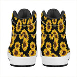 Black Sunflower Pattern Print High Top Leather Sneakers