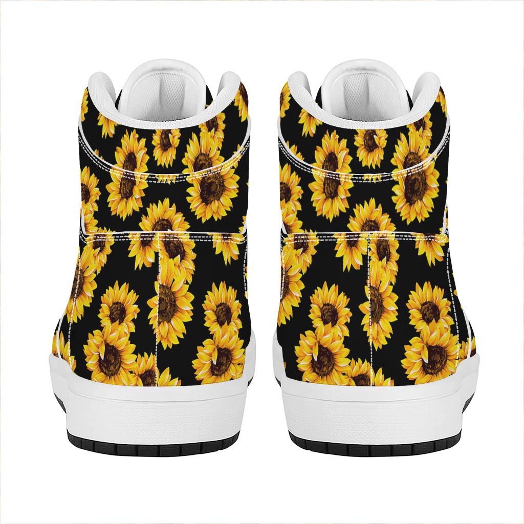Black Sunflower Pattern Print High Top Leather Sneakers