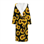 Black Sunflower Pattern Print Hooded Bathrobe