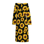 Black Sunflower Pattern Print Hooded Bathrobe