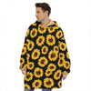 Black Sunflower Pattern Print Hoodie Blanket