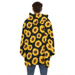Black Sunflower Pattern Print Hoodie Blanket