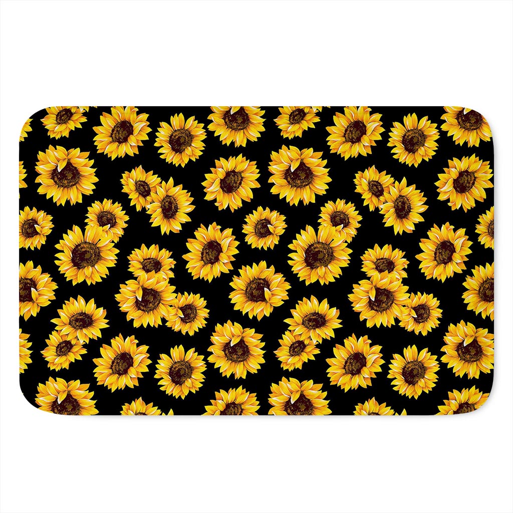 Black Sunflower Pattern Print Indoor Door Mat
