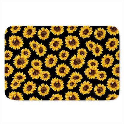 Black Sunflower Pattern Print Indoor Door Mat