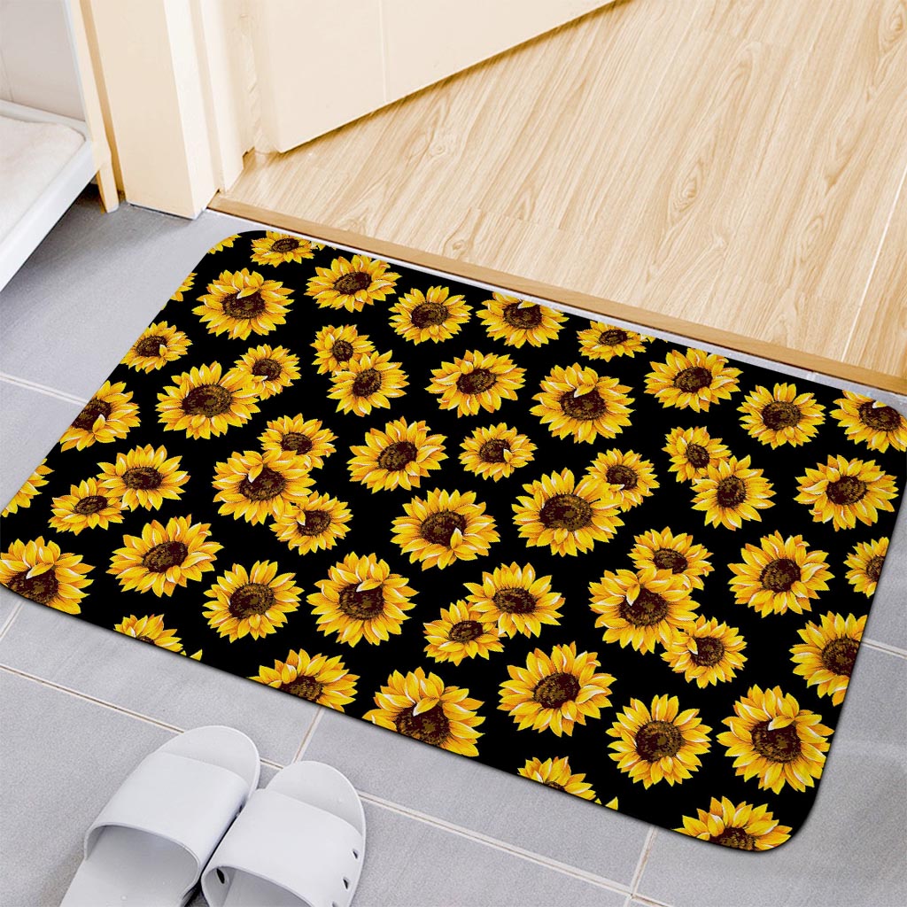Black Sunflower Pattern Print Indoor Door Mat